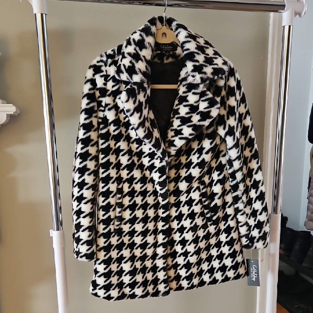 NWT Women's Houndstooth Faux-Fur Jacket Size SMALL